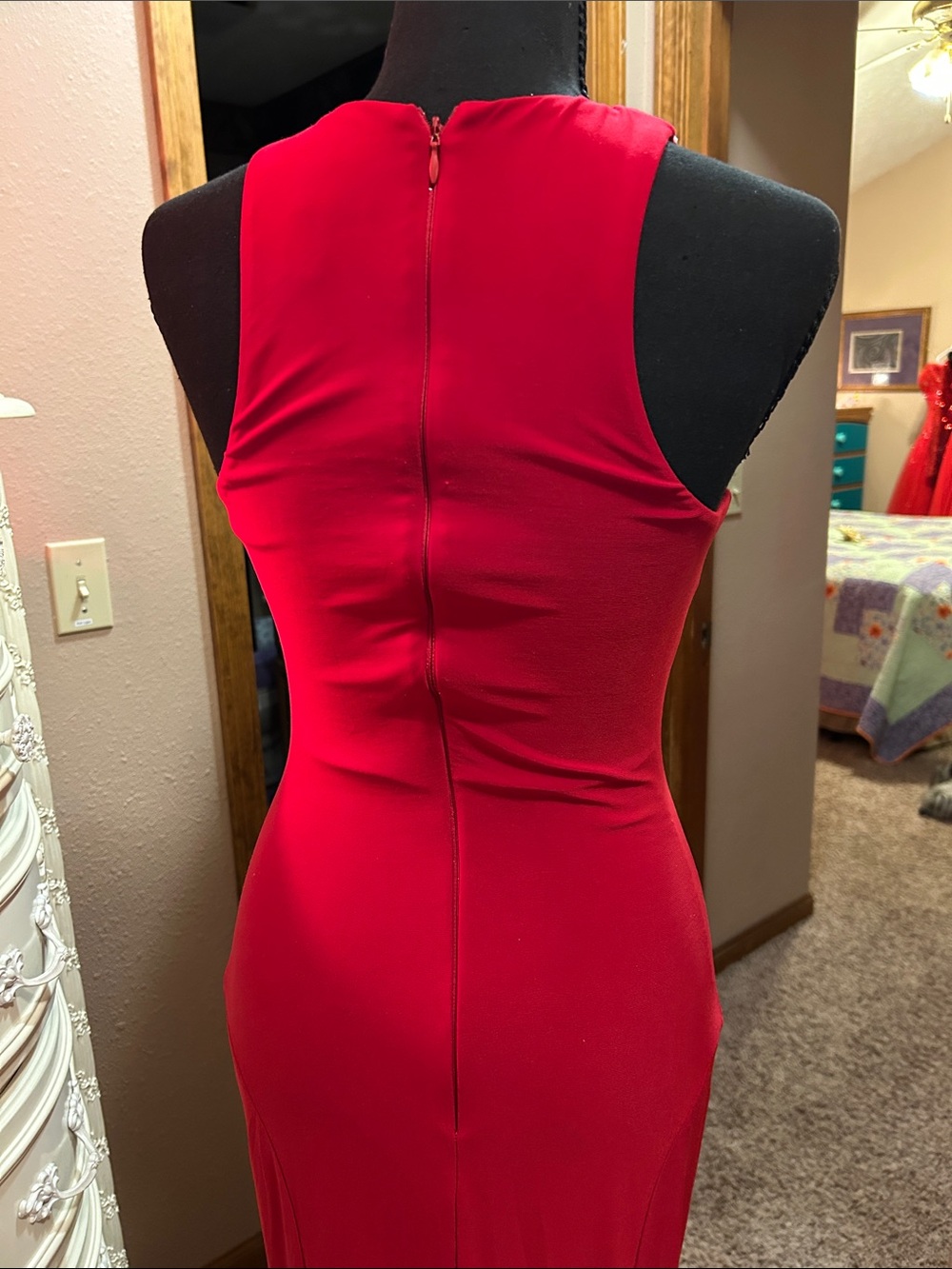 Red Rhinestone Embellished Prom Gown - Picture 7 of 8